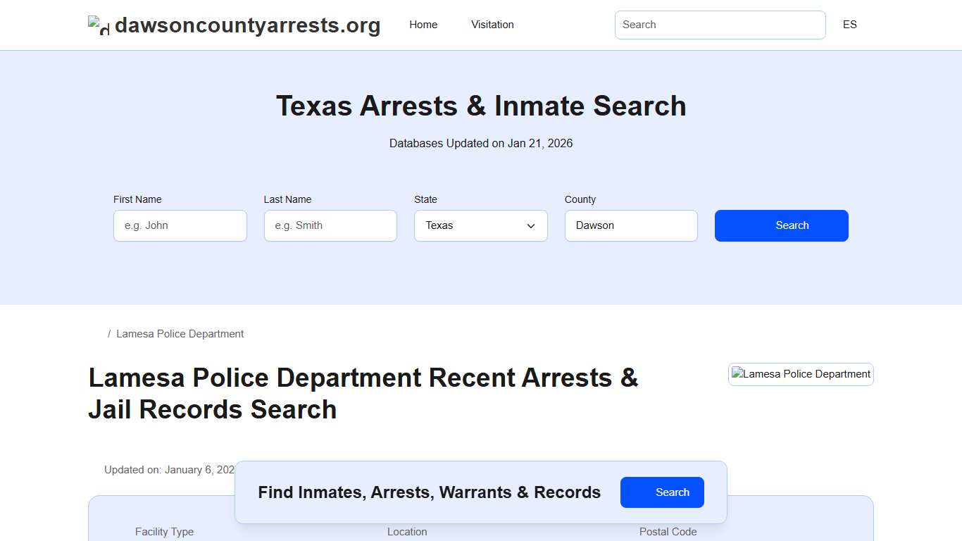 Lamesa Police Department, TX Arrests, Records, Jail Roster Lookup